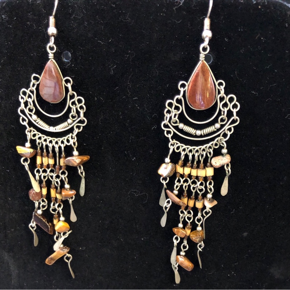 Bohemian boho detailed wire stone earrings